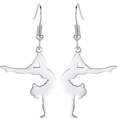 Inspirierende Gymnastik Ohrringe Mädchen Ballett/Ballerina/Turner Ohrstecker Turner Team USA Turnerschmuck Geschenke für Mädchen Trainer Tochter Sport Liebe (Silber 3)