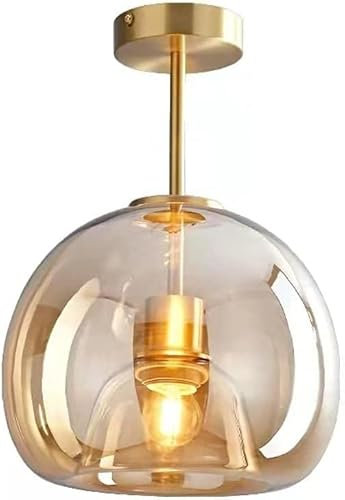 PZAOJAU Décor du Milieu du siècle pour la Maison, Moderne, Globe Semi-encastré, plafonnier en Verre ambré doré, Tige Industrielle, Gris fumé, luminaire de Couloir pour Ferme, Salle à Manger