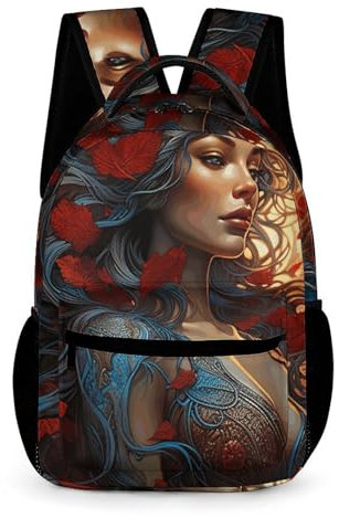 FHPCE Sac à dos de voyage pour ordinateur portable de 16,2 pouces avec feuilles rouges et sac à dos léger pour femme, Feuilles rouges et femme, One Size