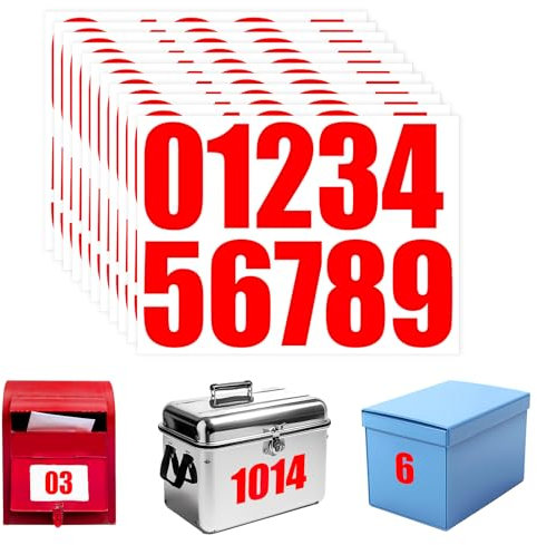 ZEYIYER 100 Stück Zahlen Aufkleber Rot 10 Blatt 10 cm Briefkasten Zahlen Sticker Wasserdichte Mailbox Nummern Aufkleber Selbstklebendes 0–9 Vinyl Nummernaufkleber
