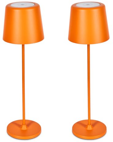 HOFSTEIN LED Tischleuchte Belece 2er Set, dimmbare Tischlampe aus Metall/Kunststoff in Orange/Weiß, USB-C Anschluß, Akku, An-/Ausschalter, für Wohnzimmer, Schlafzimmer, Garten, Balkon, Terrasse, IP44