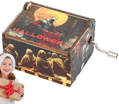 Dubbulon Halloween-Spieluhr, Handkurbel-Spieluhr | Gravierte Spieluhr aus Holz | Einzigartige This is Halloween-Melodie, Spieluhr für Halloween, Weihnachten, Erntedankfest
