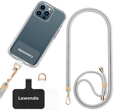 Lawonda Universal Handykette geeignet für alle Smartphones, Kette zum Umhängen um Hals & Handgelenk, Handyband mit jeder Hülle kombinierbar mit 2er Ersatz Einlage Grau Gold