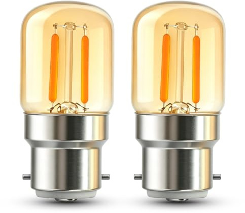 EASYIVY B22 Pygmy Bayonet LED Light Bulbs, 2W Bayonet Cap BC LED Night Light Bulb, Warm White 2700K Amber B22 Pygmy Bulbs 240V for Sewing Machine/Appliance Lamps, 2-Pack