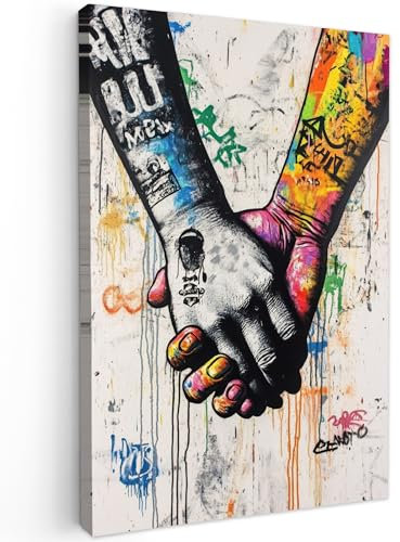 MuchoWow© Leinwandbild 40x60 cm Dekoration Wohnzimmer Bilder Pictures Wall Decoration Living Room Wohnungs Deko Moderne Bild Graffiti - Hände - Vintage - Straßenkunst
