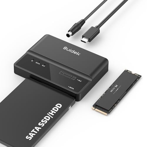 SUIDEK Boîtier SSD NVMe, Adaptateur USB vers M.2 et SATA 10Gbps, Lecteur de Disque Dur Externe PCIe NVMe Gratuit, Compatible avec M.2 (Touches M et M+B), Toutes Tailles et SSD/HDD SATA 2,5/3,5
