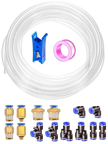 HAXIHA 10M Pneumatik Schlauch Klar 8mm OD 5mm ID Polyurethan PU Luftschlauch Rohr Druckluftschlauch ist Geeignet für Pneumatische Geräte, mit 14 Stück Pneumati kverbinder (Y/T/L/I förmig)