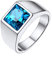 FindChic 8MM Blau Stein Ring Herren Edelstahl Bandring Männer Fingerring Gothic-Ring Siegelring + Geschenk-Box für Papa Vater Größe 70, Silber