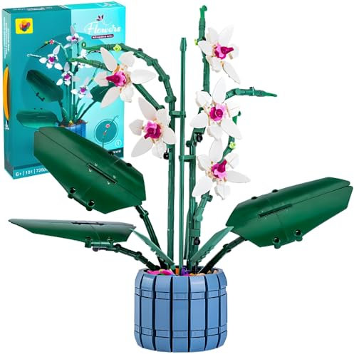 DIY Orchid Artificial Plant Building Kit – Creative Botanical Model with Vase, Relaxing Hobby Craft Set for Adults, Building Blocks Compatible with LEGO, Perfect for Home Decor, Birthdays, Anniversary