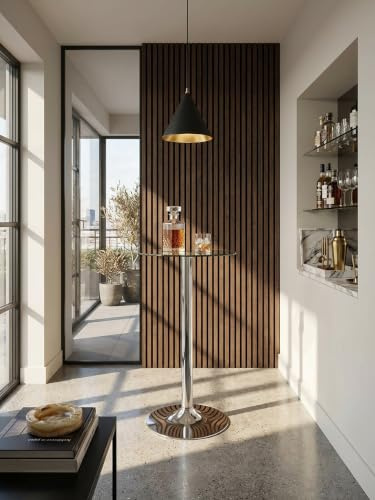 Stehtisch 60x60x105 cm Rund Bartisch Sicherheitsglas Bistrotisch Silber | Moderner Tisch für Bar | Design Partytisch Metall | Hochtisch Messetisch Chrom