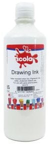 Scola Drawing Ink, 600ml Bottle, White, Water-Based Ink, Arts & Craft Projects, For Children & Schools
