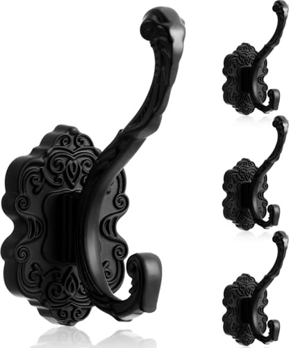 Zonon 4 ganchos vintage para abrigos, color negro antiguo, ganchos de pared para colgar bolsos, sombreros, llaves, ropa, cortina, ganchos únicos y resistentes para baño