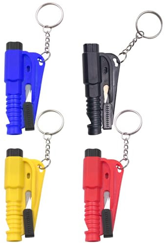 4 Pcs Car Window Breaker,2-in-1 Press-Type Windows Breaker Keychain,portable SeatBelt Cutter,Mini Safety Hammer,Glass Breaking Tools,Emergency Escape Tool for Land and Underwater Cars Escape