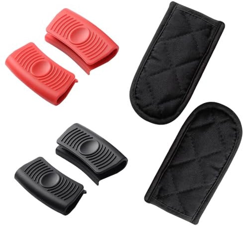 Pot Holder Set – 4 Silicone Pan Handle Covers & 2 Pieces Hot Handle Holders – Heat Resistant & Non-Slip Handle Grips for Frying Pans, Skillets & Griddle Pans