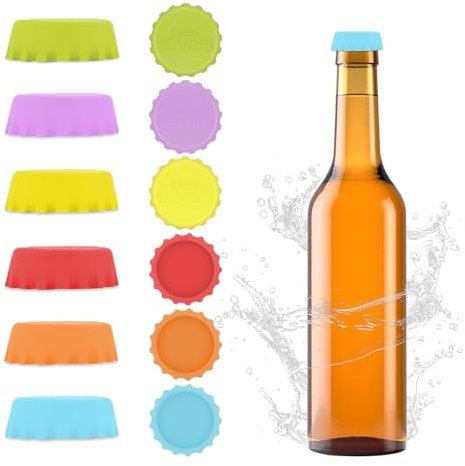 BOBOPACK 12 pcs Bouchon Bouteille Verre, Bouchons de Bouteilles de Bière, Réutilisables Bouchons pour Bouteille de Champagne, Bouchon de Vin Gardant La Fraîcheur(6 Couleurs)
