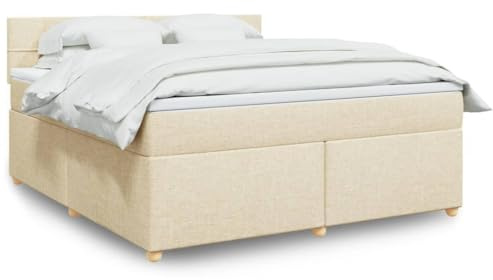 Qnhdfrt Boxspringbett Creme 180x200 cm mit Taschenfederkern Matratze Abnehmbarer Auflage und Holzrahmen Modernes Doppelbett für Schlafzimmer und Gästezimmer