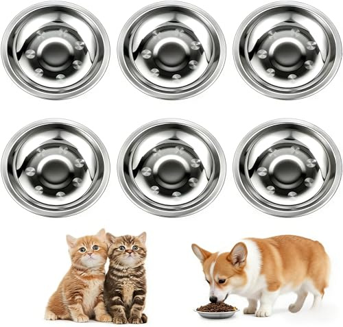 OSDUE Cuencos Planos para Gatos, 6 Piezas Comederos de Acero Inoxidable, 14cm Gato Bebedero Perro Inoxidable Fácil de Limpiar y Resistente a Caídas Plato para Alimentación para Perros Pequeños Gatos