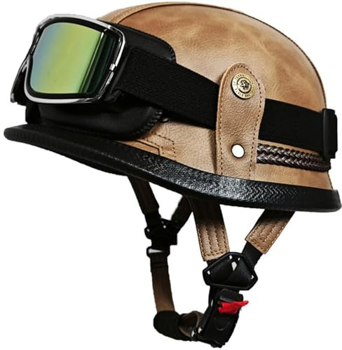 Vintage Motorradhelme Mit Offenem Gesicht Crash-Halbhelme Roller-Halbhelm, Halbschalenhelm Mit Schutzbrille, DOT/ECE-Zugelassen Rollerhelme 3,S(55-56CM)