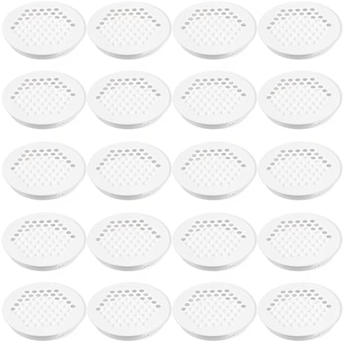 CHSEROK 20 Pièces Trou de Maille de Ventilation Ronde, Blanc - Plat Grille de Ventilation Ronde 60 mm,Cache de Ventilation,Diamètre Inférieur 53 mm,pour Armoires Rangement,Armoires à Chaussures