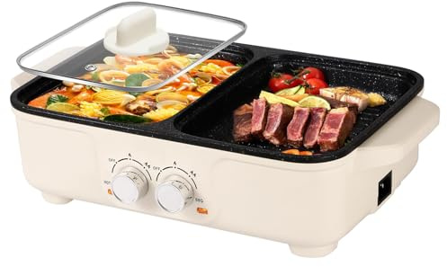 Hot Pot Electric Grill 2 in 1 Korean BBQ Grill Indoor Smokeless Hotpot Pot Electric Cooker Sahabu Shabu Pot Non Stick (Small)