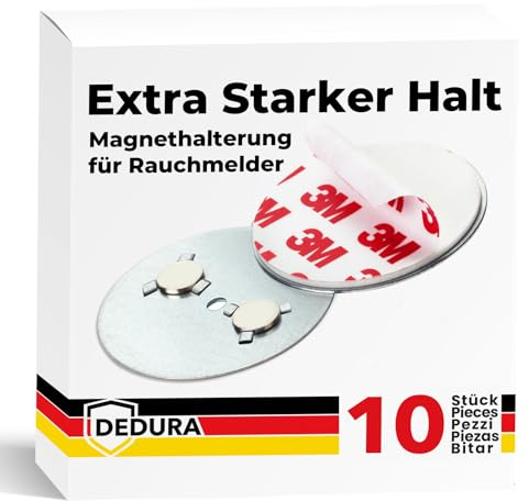 Rauchmelder Magnethalter 10er Set mit extra starken Klebepads – ohne Bohren und Schrauben – Magnethalterung Ø 50mm geeignet für alle gängigen Rauchmelder und Feuermelder – Selbstklebende Befestigung