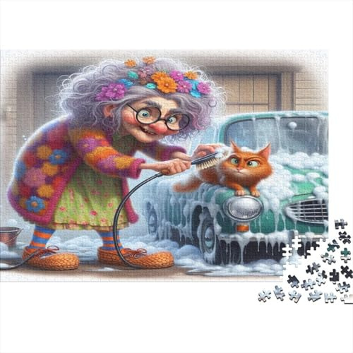 Lustige Oma Motiv 1000 Teile Puzzle für Erwachsene aus dickem Papier Lernspiel Kreatives Senioren Motiv Puzzle Heim Wand Deko Stressabbau 38x26cm/1000pcs