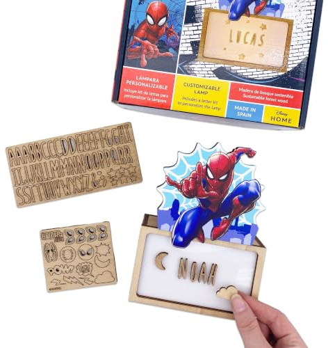 WONDEE Disney Spiderman-Lampe für Kinder, personalisiert mit Namen und Zeichnungen – Nachtlicht Spider Man Marvel – Geschenk für Kinder, Jungen, Disney Marvel Spiderman, offizielles Geschenk