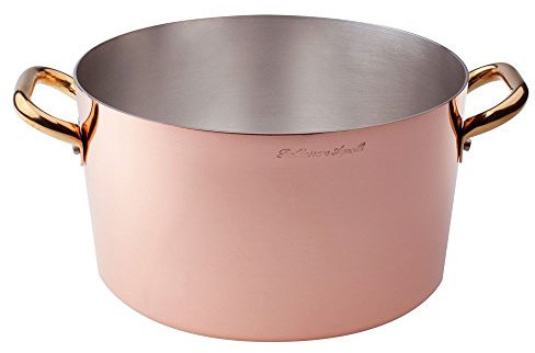 Pentole Agnelli ALCU10428 Hoher Auflauf, handverzinntes glattes Kupfer, mit zwei Messinggriffen, 28 cm