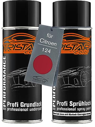 TRISTARcolor Autolack Spraydosen Set für Citroen 124 Rouge Baroque Metallic Grundlack Basislack Sprühdose 400ml