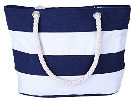Minetom Damen Streifen Beach Bag Shopper Badetasche Strandtasche Blau Weiß