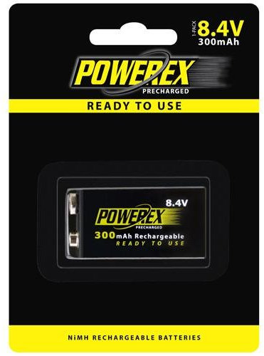 1 Batería recargable NiMH, tipo prisma, 8,4V, 300mAh, POWEREX PRECHARGED