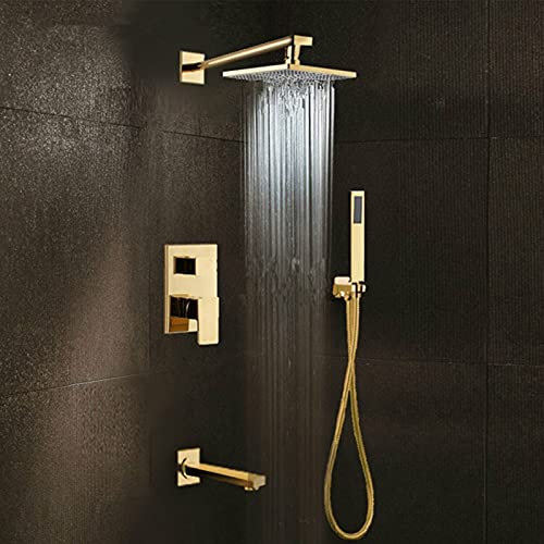 AllureFeng Laiton or tête de douche large douche cascade robinet de la baignoire robinet de douche robinet de douche set de douche de système de mur