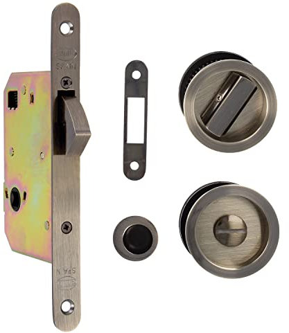 Amig - Serratura da incasso Mod.611 con stampella e maniglia per porte scorrevoli in legno di spessore 35-40 mm - Ingresso: 50 mm - In acciaio con finitura in pelle