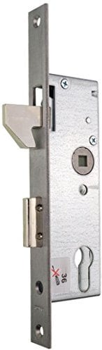 Rohrrahmen-Schiebetürschloss mit Edelstahlstulpe 24x243 kantig mit Hakenfalle