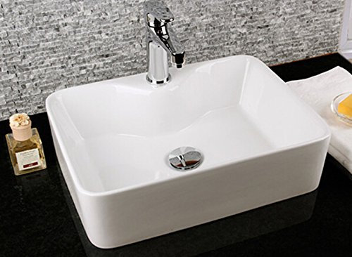 1x Waschbecken aus Keramik, Keramikwaschbecken Aufsatz rechteckig weiß 48x37x 13,5 cm