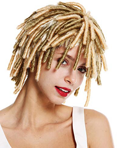 WIG ME UP - DH1110-ZA89/ZA88 Perücke Damen Herren Karneval Spirallocken Afrolocken kurz voluminös Afro Karibik Rasta Dreads heller Blond Mix