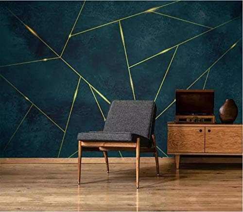 Papier peint photo Lignes vert foncé et or 350x256 cm intissé Poster Tableaux moderne Décoration Murale Chambre à coucher Couloir maison La décoration
