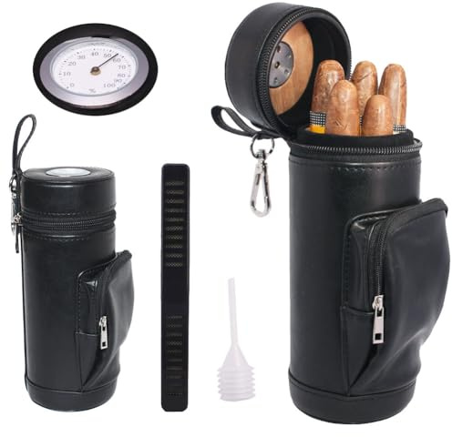 AMANCY Premium Handy-Koffer für Zigarren, mit Tasche, bequemes Tragen von Feuerzeug und Schneider, Schwarz