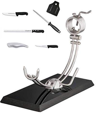 Hidalgo Soporte Jamonero Afinox Granito Negro + Cuchillos Profesionales 3 Claveles + Regalo Cubre Jamón