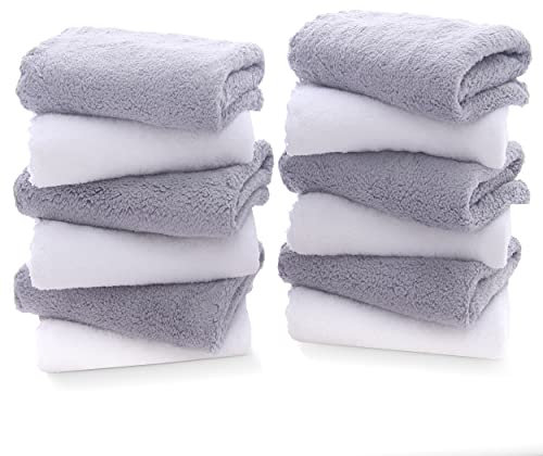 TENSTARS – Lot de 12 serviettes toilette pour le visage qualité supérieure, séchage rapide, en microfibre douce, velours corail hautement absorbant, usage polyvalent bain, fitness, spa, les doigts