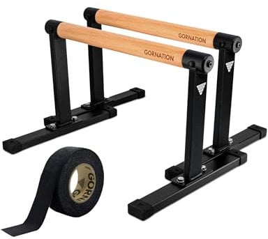GORNATION Parallettes, inkl. Grip Tape, Calisthenics Equipment für Handstand & Push Ups, Liegestützgriffe mit Griffen/Stangen aus Holz, Push-Up Bars für Fitness zuhause & Outdoor