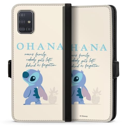Klapphülle kompatibel mit Samsung Galaxy A51 Handyhülle aus Kunst Leder schwarz Flip Case Lilo & Stitch Offizielles Lizenzprodukt Disney