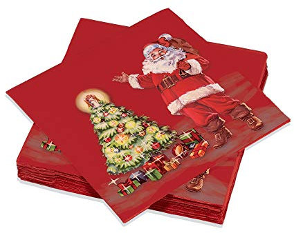 Le Nappage Santa Claus Servietten aus reiner Cellulose-Watte, Weihnachtsmann-Motiv, 20 Stück, 40 x 40 cm, rot