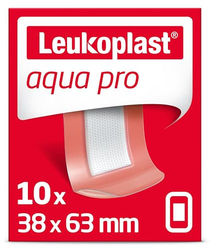 Leukoplast 7645709 Aqua Pro Dressing Plasters - Waterproof Extra-Thin Adhesive Wound Dressings - Ideal for Swimming/Bathing - Absorbant Padding - 10 PCs, Transparent, 38 x 63mm Pack - 10pcs