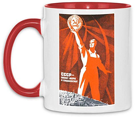wowshirt Tasse Sowjetunion Propaganda Poster Sowjetische Plakat Russland USSR, Farbe:27 White Red