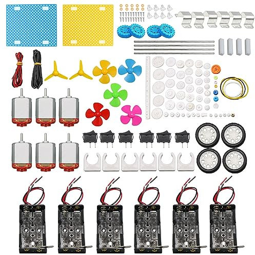 AOMAG Kit de Mini Moteur Electrique DC pour Enfants, 6 Set 159pcs avec Engrenages en Plastique, Arbre hélice, Roues en Plastique pour DIY STEM Engineering Toy Science Project