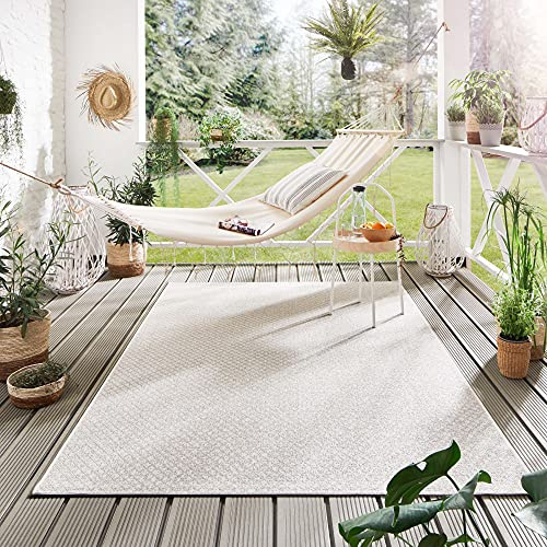 Steffensmeier Indoor Outdoor Teppich Öland Balkon Terrasse Küche Garten wasserfest Kunststoff, strapazierfähig, Raute Beige Silber, 80x150 cm