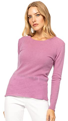 Marine Cashmere - O'Neck aus 100% Kaschmir für Damen, Pullover mit Rundhalsausschnitt, Made in Italy (Rose - L)