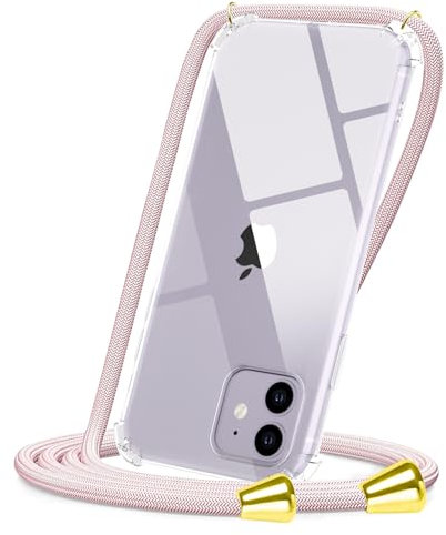 CAROKI Crossbody Case for iPhone 11 6.1,Necklace Mobile Phone Cover with Cord Strap,Clear Transparent TPU Soft iPhone Cover Holder with Neck Cord Lanyard Strap Clear-Rose Gold