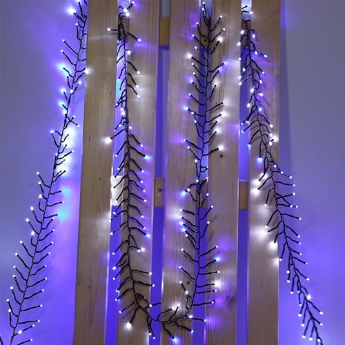AMOS 300 Super Bright LED Battery Operated 3m Cluster Fairy Lights with Timer for Indoor Outdoor Christmas Tree Garden Decoration (Blue & White)